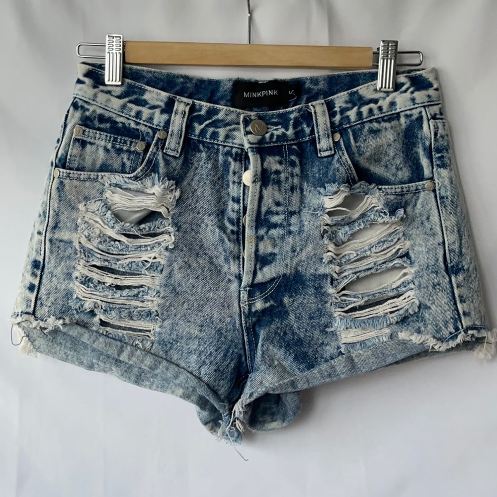 MINKPINK Acid-Wash Distressed Denim Shorts
